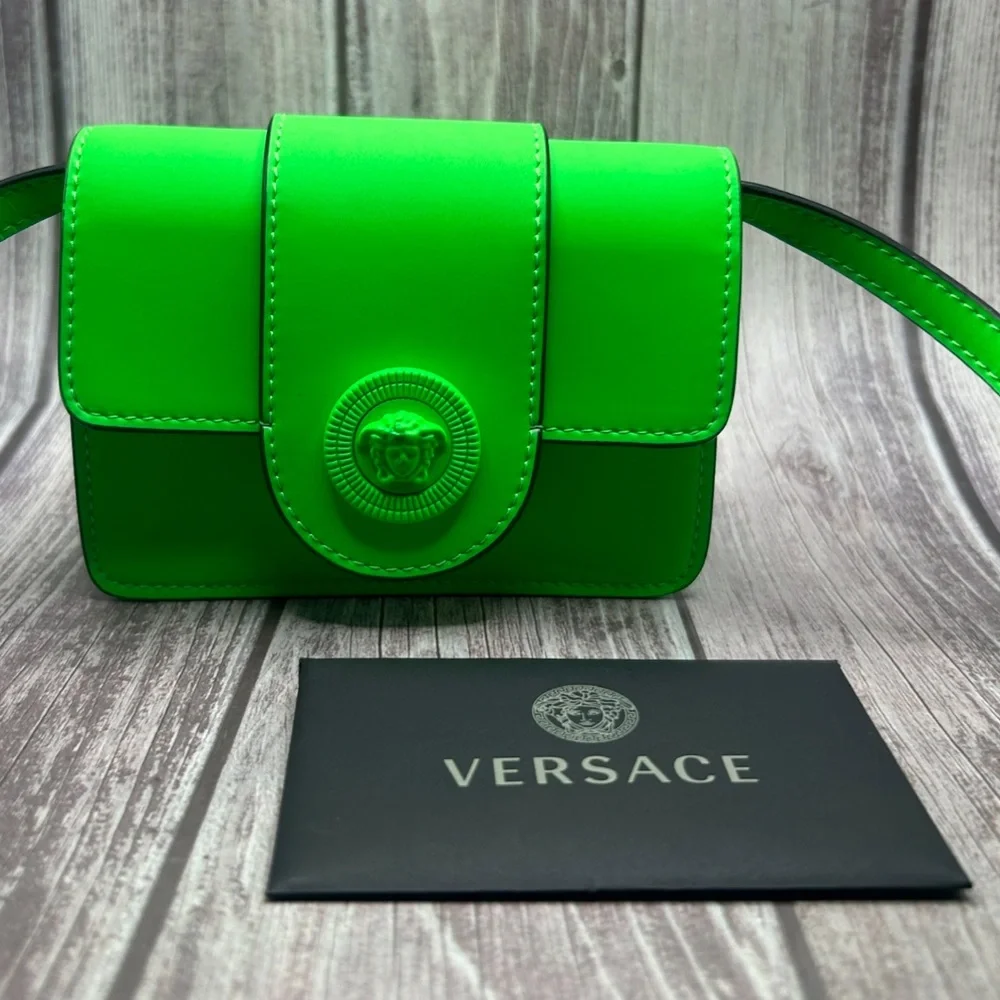 SOLD❤️ VERSACE Medusa Mini Bag Neon Lime Green Leather RFID + COA - Picture 3 of 16